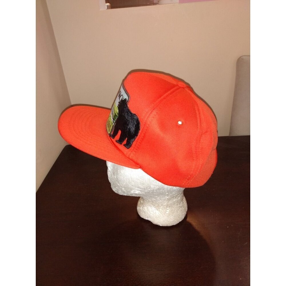 Vintage Adirondack Mountains Snapback Hat Bear Trucker Big Patch Orange Hunting - Picture 4 of 6